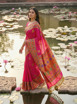 MIMOSA Women's Woven Design Paithani Style Raw Silk Saree with Blouse Piece - Rani ( SA00003127RNFREE )