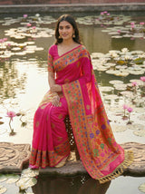 MIMOSA Women's Woven Design Paithani Style Raw Silk Saree with Blouse Piece - Rani ( SA00003127RNFREE )