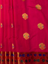 MIMOSA Women's Woven Design Paithani Style Raw Silk Saree with Blouse Piece - Rani ( SA00003127RNFREE )