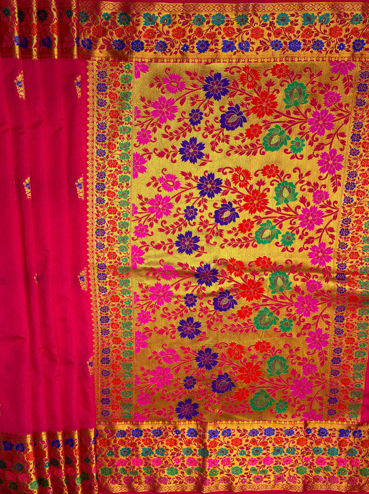 MIMOSA Women's Woven Design Paithani Style Raw Silk Saree with Blouse Piece - Rani ( SA00003127RNFREE )
