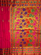 MIMOSA Women's Woven Design Paithani Style Raw Silk Saree with Blouse Piece - Rani ( SA00003127RNFREE )