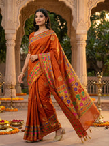 MIMOSA Women's Woven Design Paithani Style Raw Silk Saree with Blouse Piece - Rust ( SA00003127RSFREE )