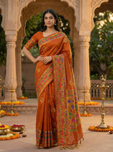 MIMOSA Women's Woven Design Paithani Style Raw Silk Saree with Blouse Piece - Rust ( SA00003127RSFREE )
