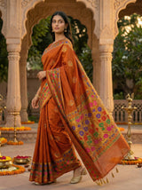 MIMOSA Women's Woven Design Paithani Style Raw Silk Saree with Blouse Piece - Rust ( SA00003127RSFREE )