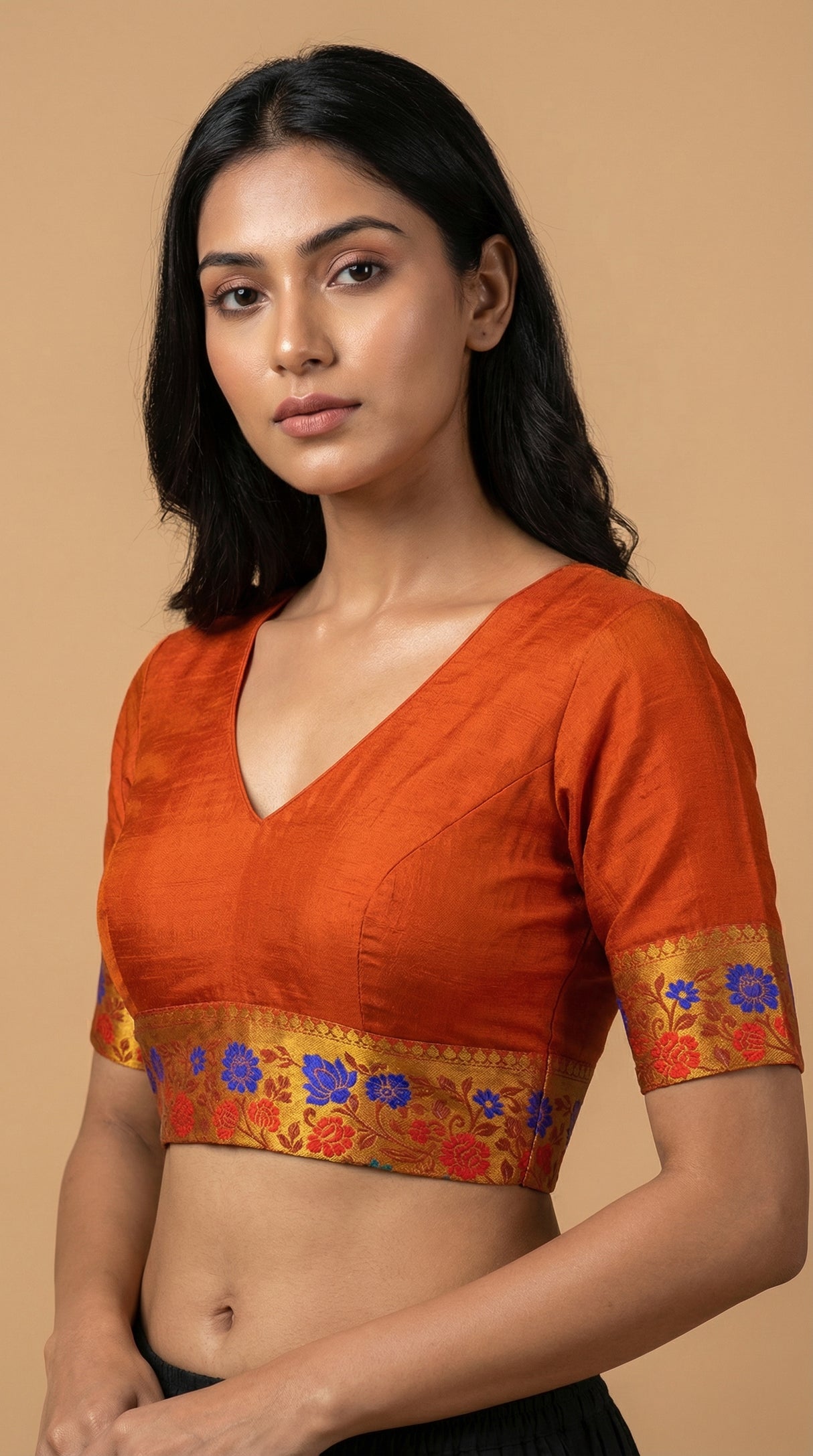 MIMOSA Women's Woven Design Paithani Style Raw Silk Saree with Blouse Piece - Rust ( SA00003127RSFREE )
