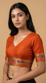 MIMOSA Women's Woven Design Paithani Style Raw Silk Saree with Blouse Piece - Rust ( SA00003127RSFREE )