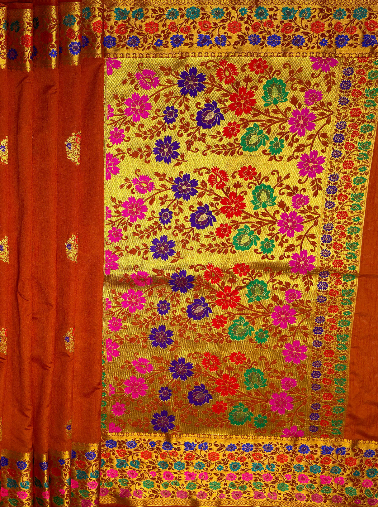 MIMOSA Women's Woven Design Paithani Style Raw Silk Saree with Blouse Piece - Rust ( SA00003127RSFREE )