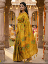 MIMOSA Women's Woven Design Paithani Style Raw Silk Saree with Blouse Piece - Gold ( SA00003128GDFREE )