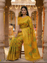 MIMOSA Women's Woven Design Paithani Style Raw Silk Saree with Blouse Piece - Gold ( SA00003128GDFREE )