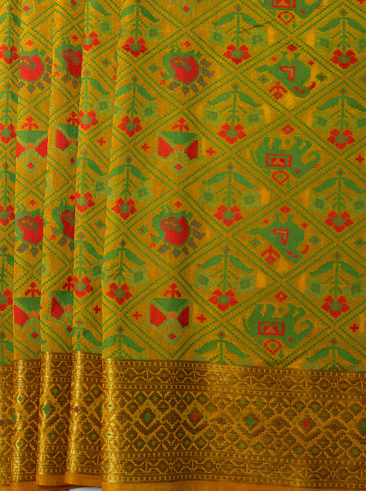 MIMOSA Women's Woven Design Paithani Style Raw Silk Saree with Blouse Piece - Gold ( SA00003128GDFREE )