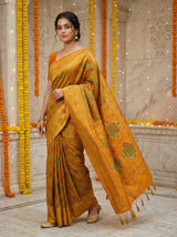 MIMOSA Women's Woven Design Paithani Style Raw Silk Saree with Blouse Piece - Mustard ( SA00003128MSFREE )