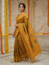 MIMOSA Women's Woven Design Paithani Style Raw Silk Saree with Blouse Piece - Mustard ( SA00003128MSFREE )