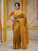 MIMOSA Women's Woven Design Paithani Style Raw Silk Saree with Blouse Piece - Mustard ( SA00003128MSFREE )