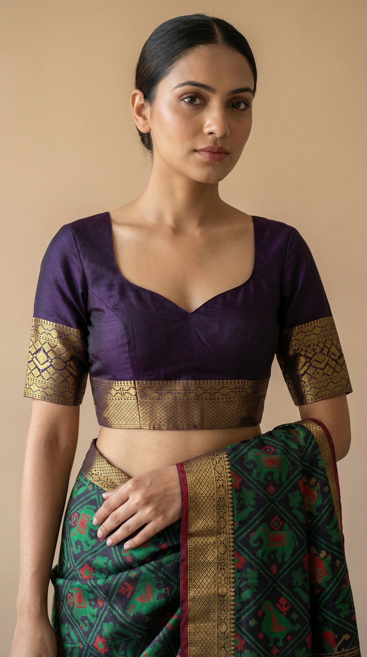 MIMOSA Women's Woven Design Paithani Style Raw Silk Saree with Blouse Piece - Navy ( SA00003128NVFREE )