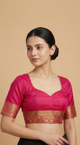 MIMOSA Women's Woven Design Paithani Style Raw Silk Saree with Blouse Piece - Rani ( SA00003128RNFREE )