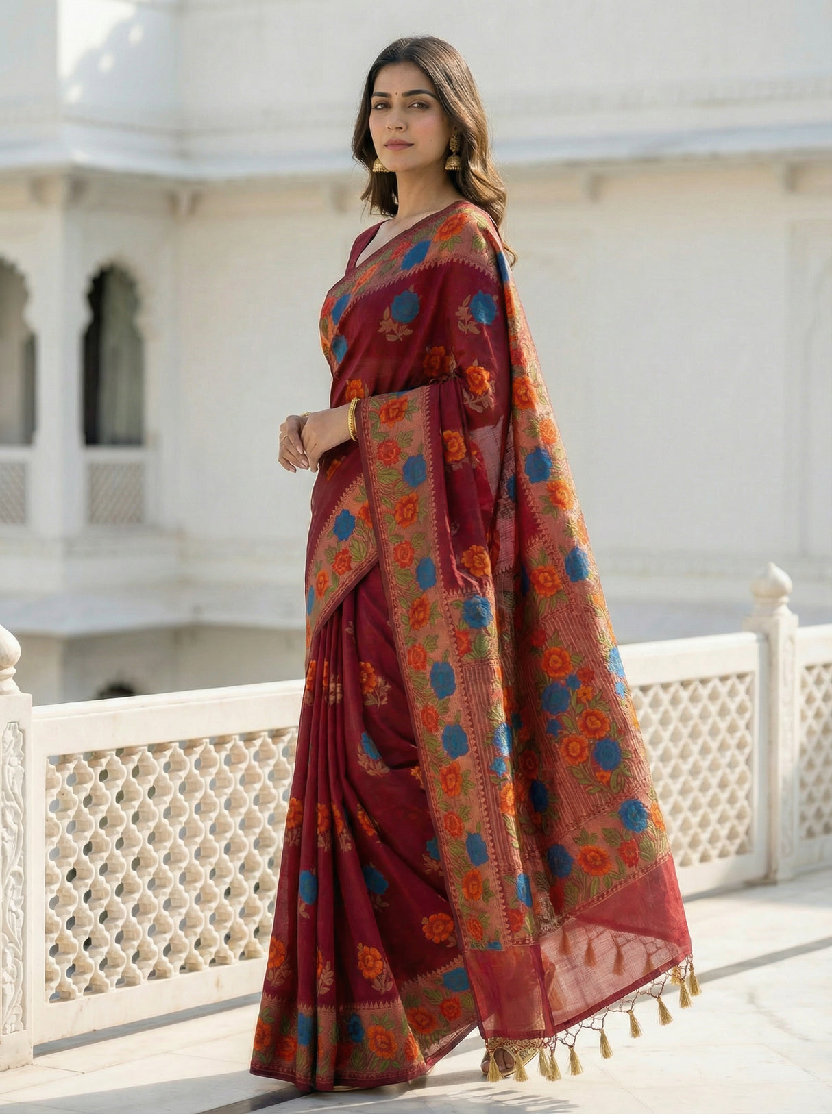 MIMOSA Women's Woven Design Paithani Style Raw Silk Saree with Blouse Piece - Maroon ( SA00003129MRFREE )