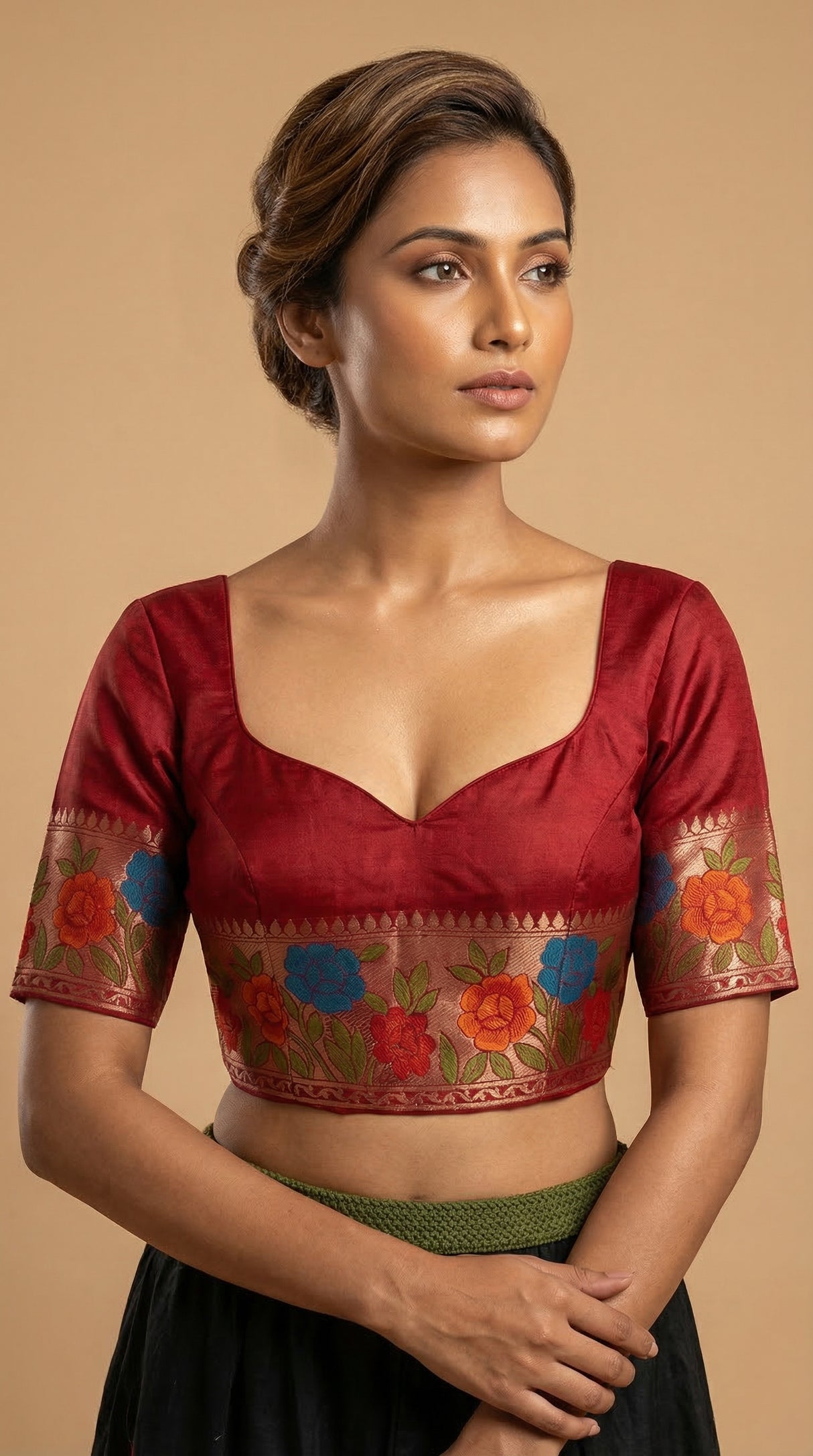 MIMOSA Women's Woven Design Paithani Style Raw Silk Saree with Blouse Piece - Maroon ( SA00003129MRFREE )