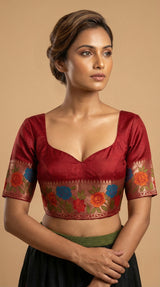 MIMOSA Women's Woven Design Paithani Style Raw Silk Saree with Blouse Piece - Maroon ( SA00003129MRFREE )
