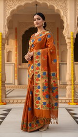 MIMOSA Women's Woven Design Paithani Style Raw Silk Saree with Blouse Piece - Mustard ( SA00003129MSFREE )