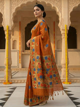 MIMOSA Women's Woven Design Paithani Style Raw Silk Saree with Blouse Piece - Mustard ( SA00003129MSFREE )