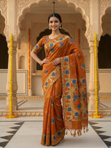 MIMOSA Women's Woven Design Paithani Style Raw Silk Saree with Blouse Piece - Mustard ( SA00003129MSFREE )
