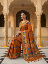 MIMOSA Women's Woven Design Paithani Style Raw Silk Saree with Blouse Piece - Mustard ( SA00003129MSFREE )