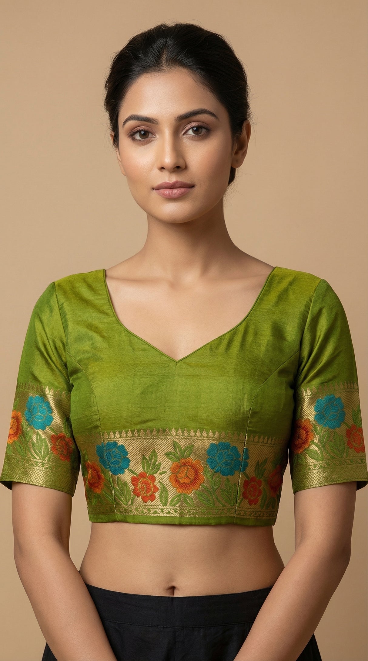 MIMOSA Women's Woven Design Paithani Style Raw Silk Saree with Blouse Piece - Olive ( SA00003129OLFREE )
