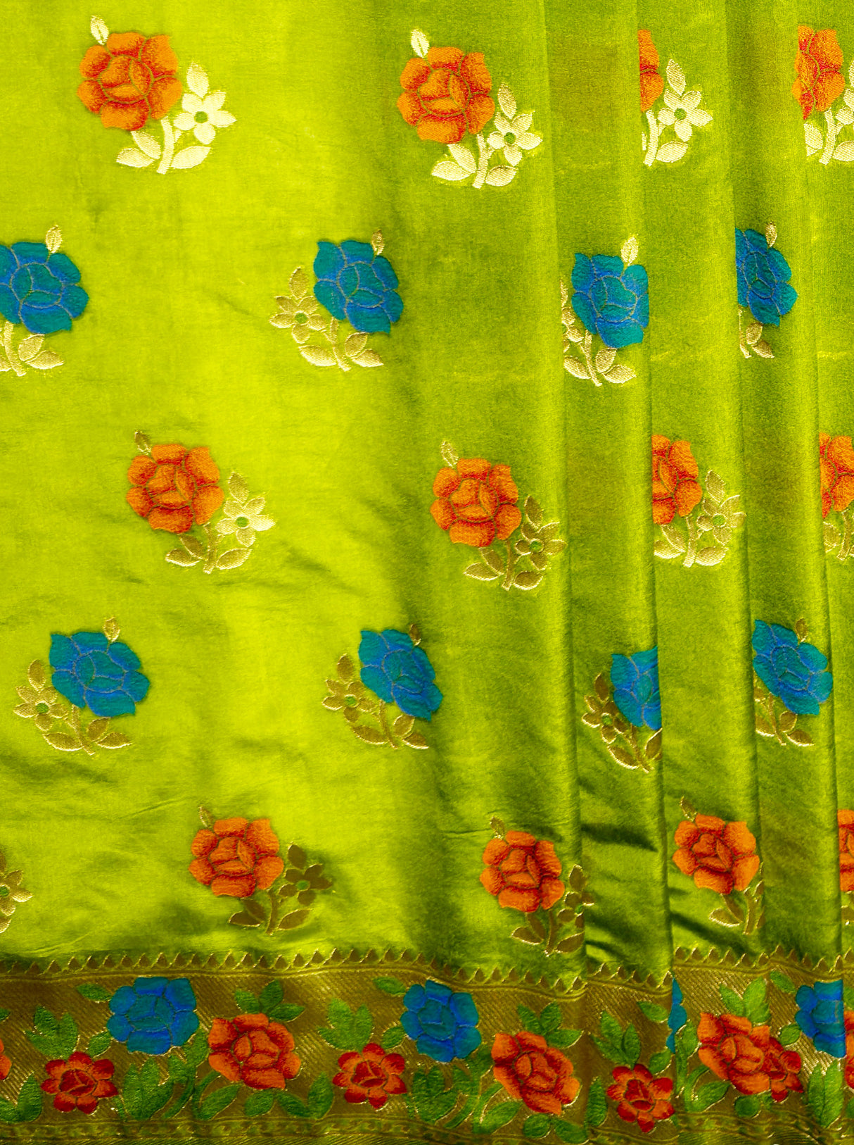 MIMOSA Women's Woven Design Paithani Style Raw Silk Saree with Blouse Piece - Olive ( SA00003129OLFREE )