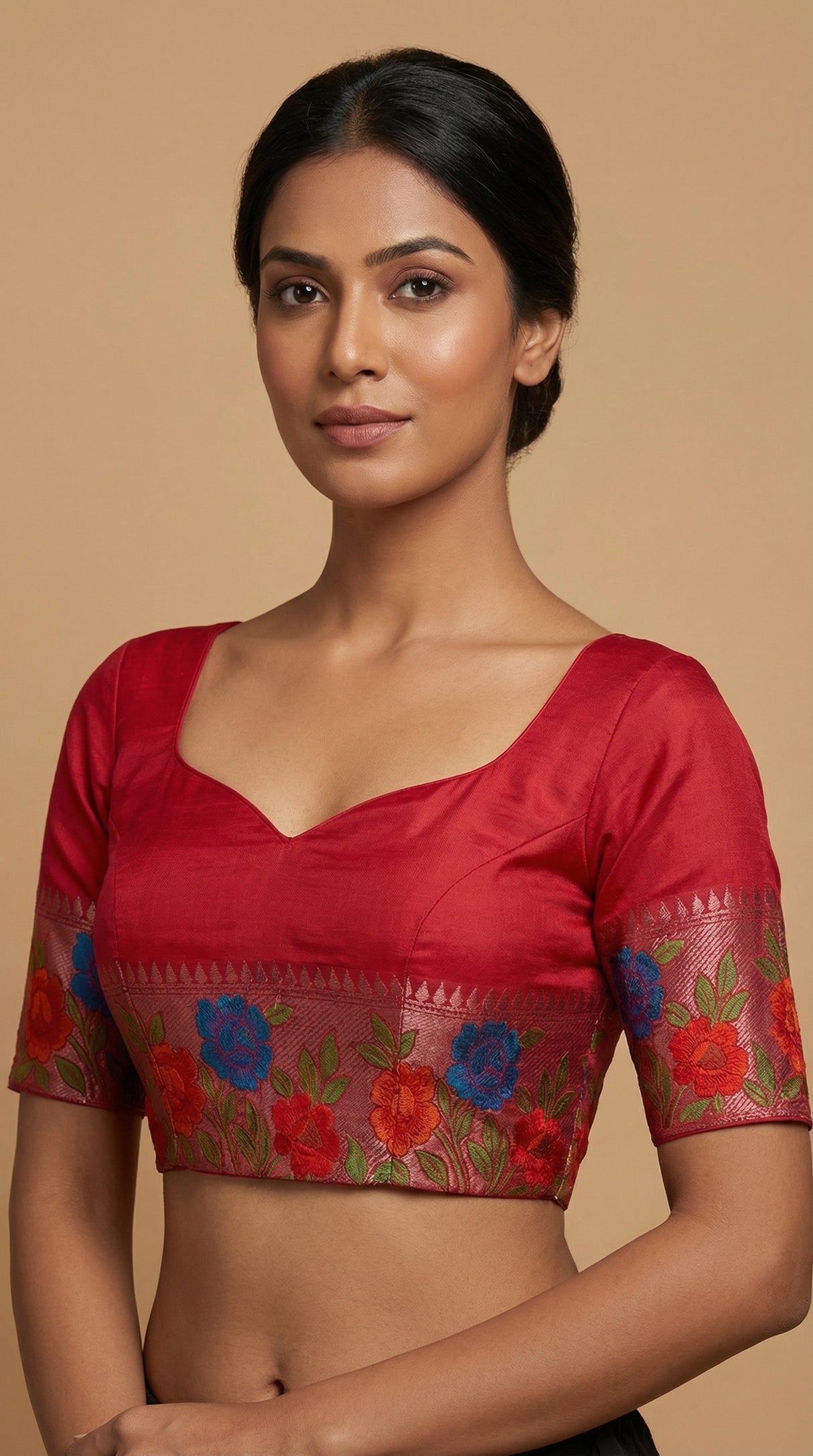 MIMOSA Women's Woven Design Paithani Style Raw Silk Saree with Blouse Piece - Rani ( SA00003129RNFREE )