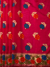 MIMOSA Women's Woven Design Paithani Style Raw Silk Saree with Blouse Piece - Rani ( SA00003129RNFREE )