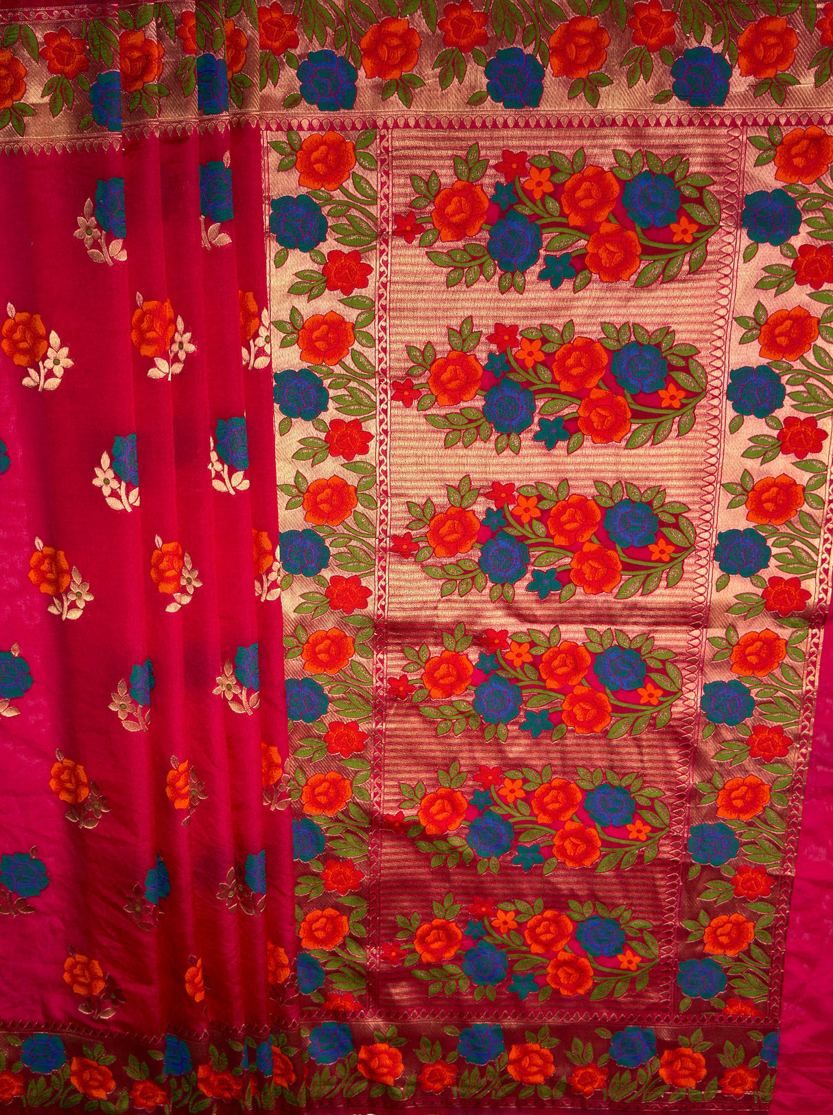 MIMOSA Women's Woven Design Paithani Style Raw Silk Saree with Blouse Piece - Rani ( SA00003129RNFREE )