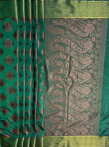 MIMOSA Women's Woven Design Banarasi Style Raw Silk Saree with Blouse Piece - Green ( SA00003130GRNFREE )