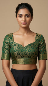 MIMOSA Women's Woven Design Banarasi Style Raw Silk Saree with Blouse Piece - Green ( SA00003131GRNFREE )