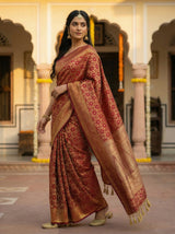 MIMOSA Women's Woven Design Banarasi Style Raw Silk Saree with Blouse Piece - Maroon ( SA00003131MRFREE )