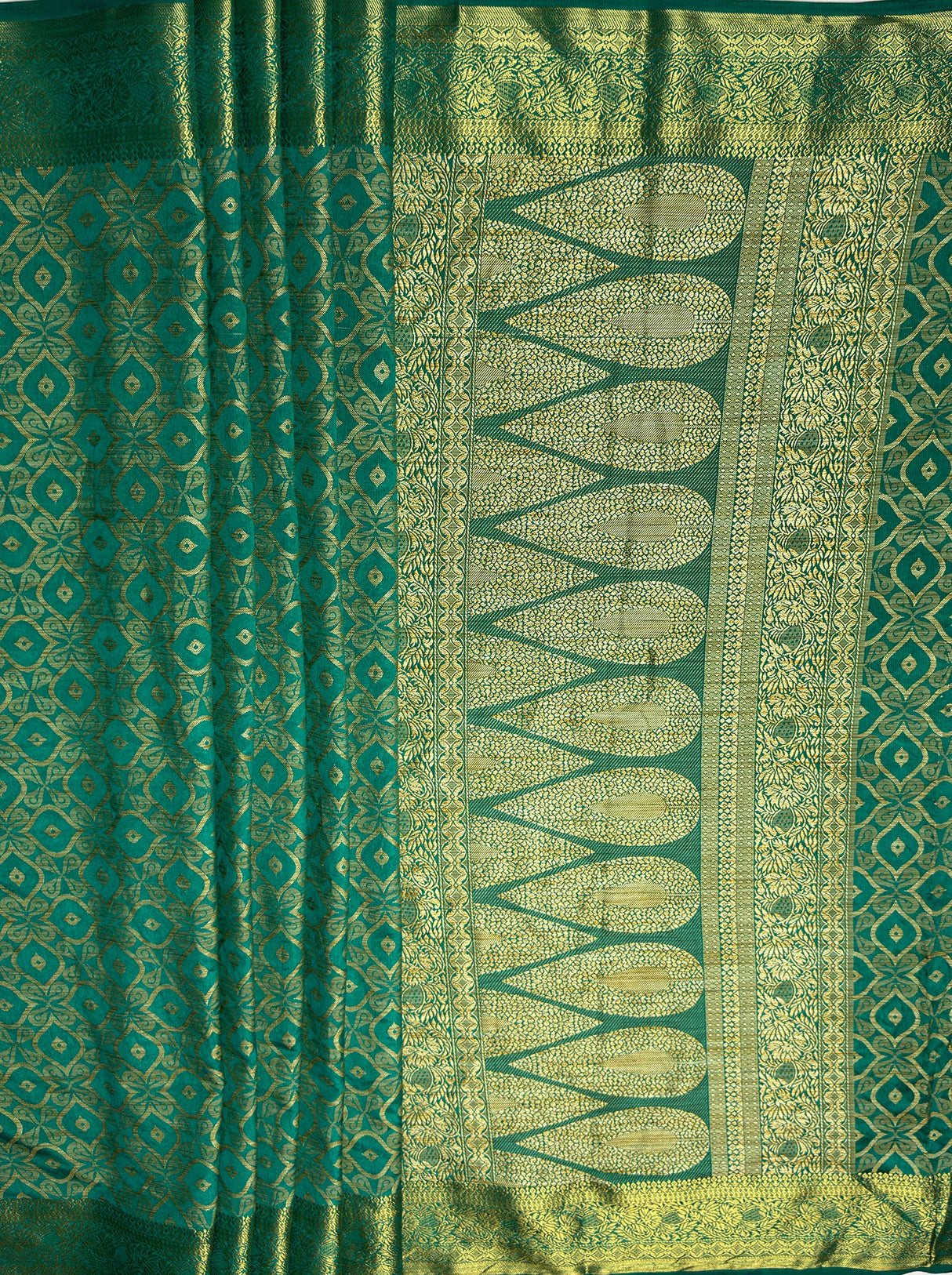MIMOSA Women's Woven Design Banarasi Style Raw Silk Saree with Blouse Piece - Rama ( SA00003131RMFREE )