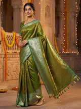 MIMOSA Women's Woven Design Banarasi Style Art Silk  Saree with Blouse Piece - Green ( SA00003132GRNFREE )