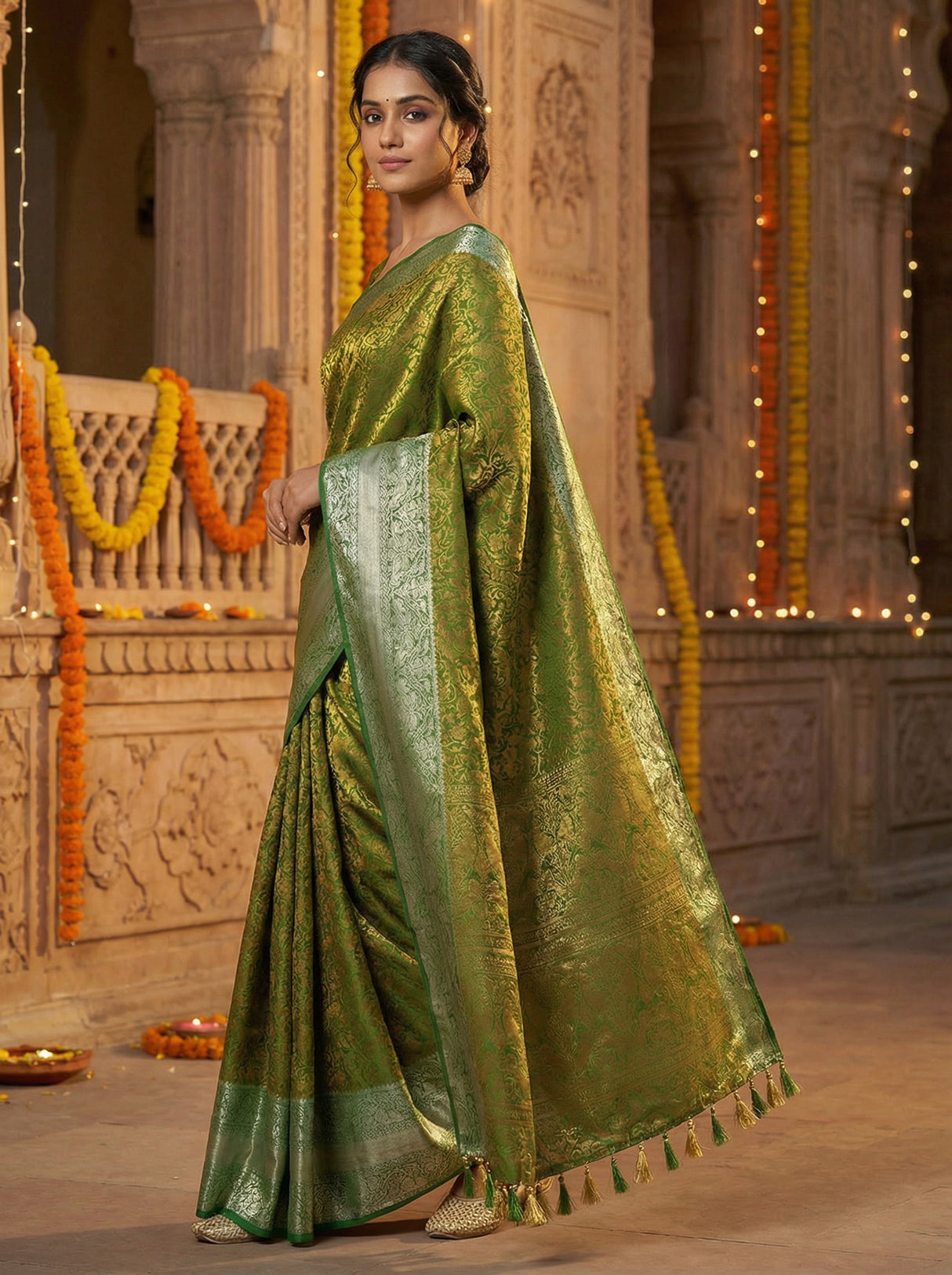 MIMOSA Women's Woven Design Banarasi Style Art Silk  Saree with Blouse Piece - Green ( SA00003132GRNFREE )