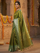 MIMOSA Women's Woven Design Banarasi Style Art Silk  Saree with Blouse Piece - Green ( SA00003132GRNFREE )