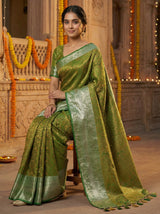 MIMOSA Women's Woven Design Banarasi Style Art Silk  Saree with Blouse Piece - Green ( SA00003132GRNFREE )