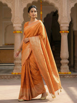 MIMOSA Women's Woven Design Banarasi Style Art Silk  Saree with Blouse Piece - Peach ( SA00003132PCFREE )