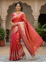 MIMOSA Women's Woven Design Banarasi Style Art Silk  Saree with Blouse Piece - Rani ( SA00003132RNFREE )