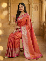 MIMOSA Women's Woven Design Banarasi Style Art Silk  Saree with Blouse Piece - Rani ( SA00003132RNFREE )