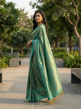 MIMOSA Women's Woven Design Banarasi Style Art Silk  Saree with Blouse Piece - Saffire ( SA00003132SFFREE )