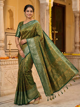 MIMOSA Women's Woven Design Banarasi Style Art Silk  Saree with Blouse Piece - Green ( SA00003133GRNFREE )