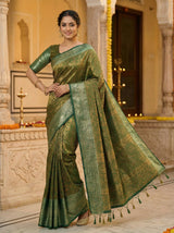 MIMOSA Women's Woven Design Banarasi Style Art Silk  Saree with Blouse Piece - Green ( SA00003133GRNFREE )
