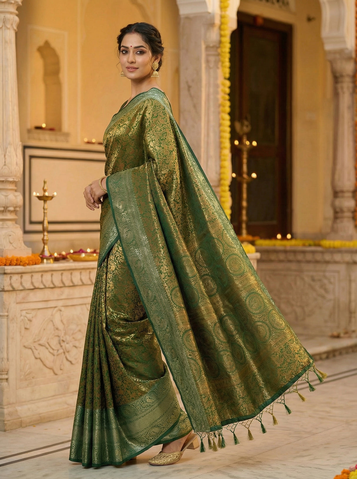 MIMOSA Women's Woven Design Banarasi Style Art Silk  Saree with Blouse Piece - Green ( SA00003133GRNFREE )
