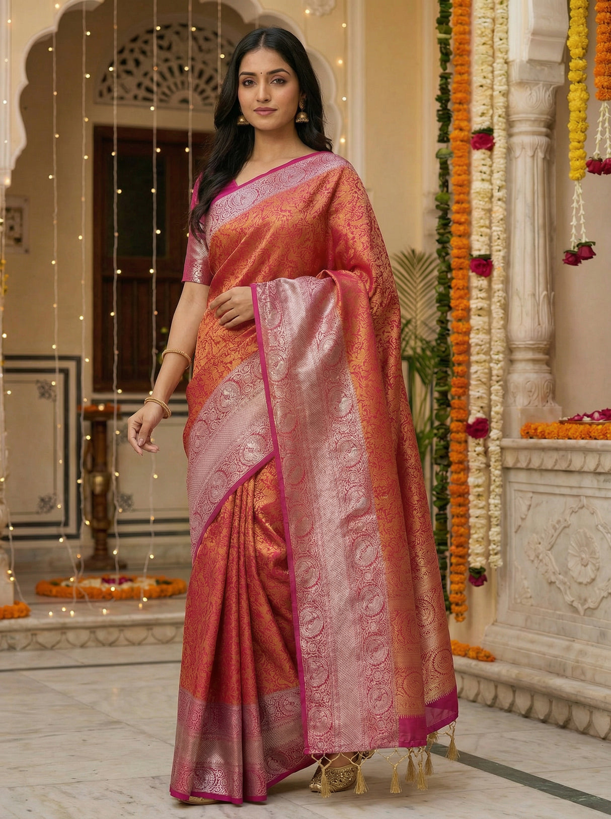 MIMOSA Women's Woven Design Banarasi Style Art Silk  Saree with Blouse Piece - Mejanta ( SA00003133MJFREE )