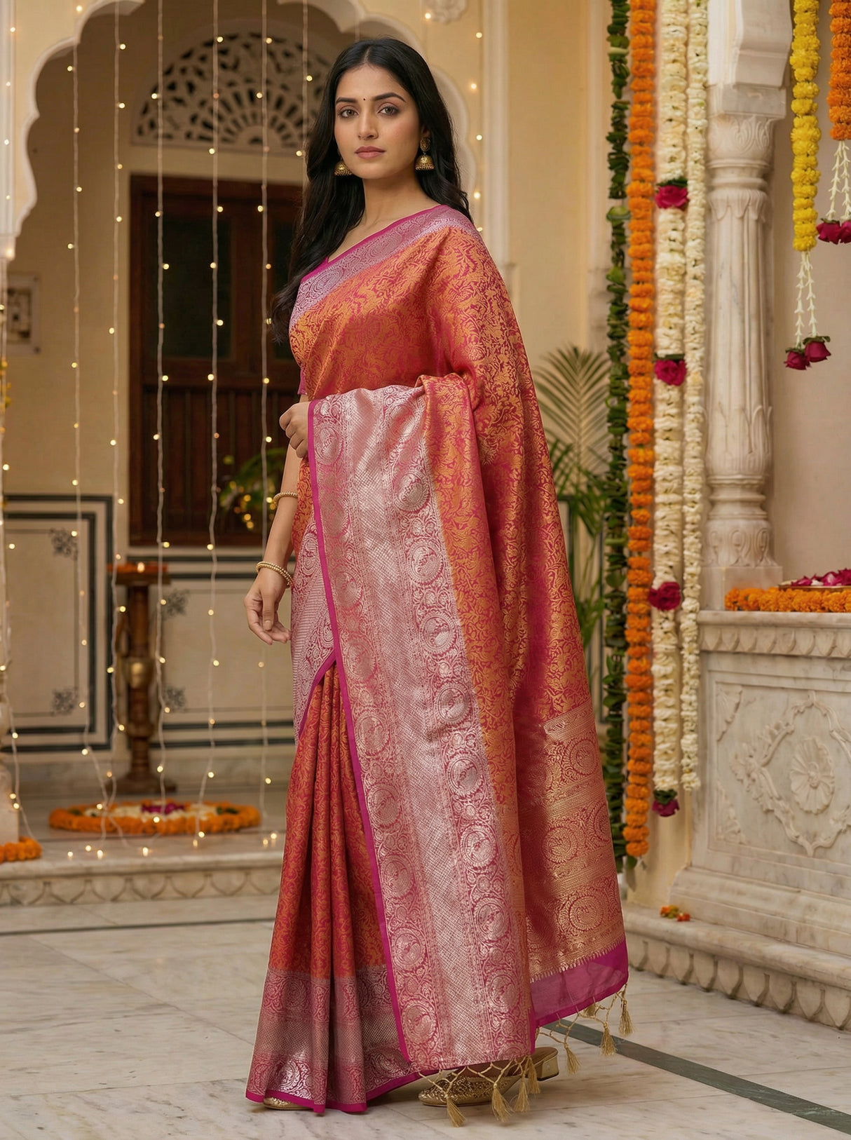MIMOSA Women's Woven Design Banarasi Style Art Silk  Saree with Blouse Piece - Mejanta ( SA00003133MJFREE )