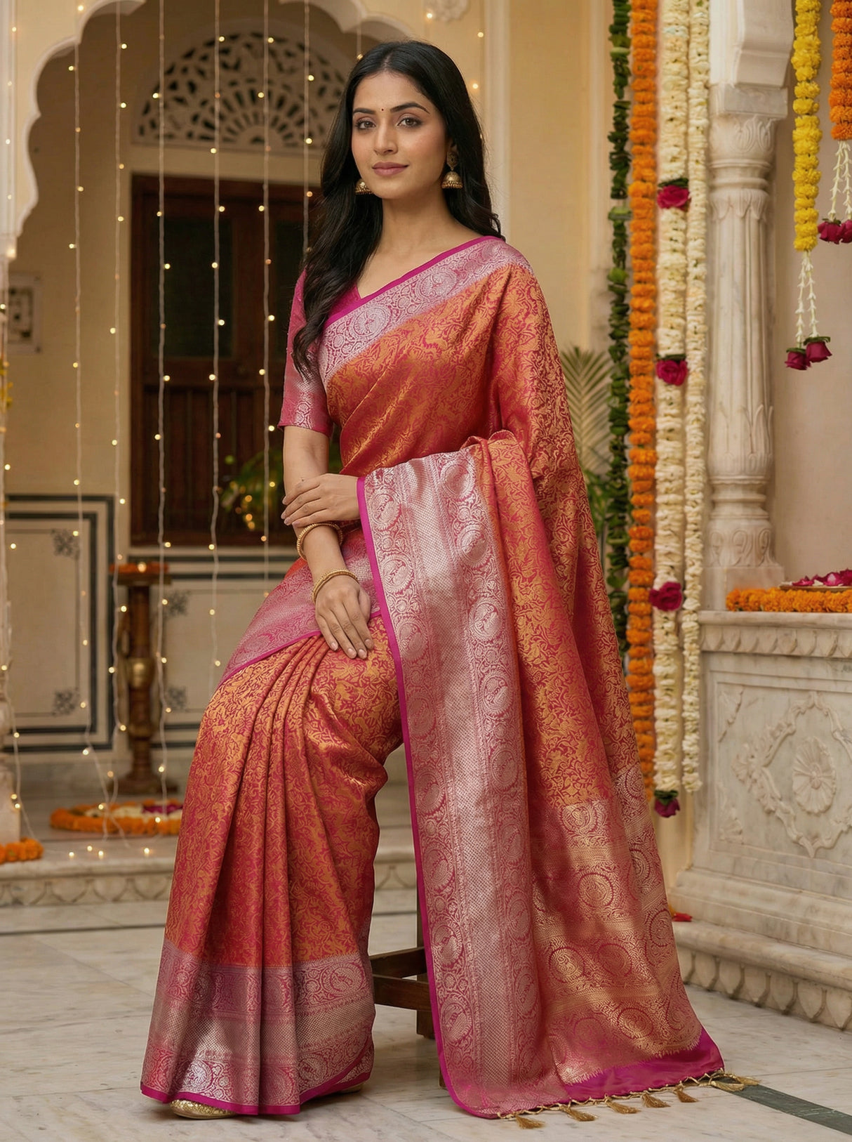 MIMOSA Women's Woven Design Banarasi Style Art Silk  Saree with Blouse Piece - Mejanta ( SA00003133MJFREE )