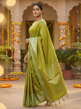 MIMOSA Women's Woven Design Banarasi Style Art Silk  Saree with Blouse Piece - Olive ( SA00003133OLFREE )